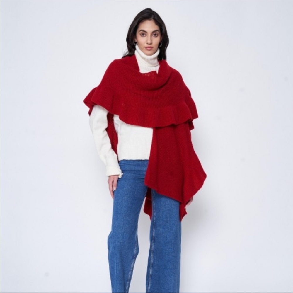 Red Ruffle Ruana Wrap - Picture 2 of 3